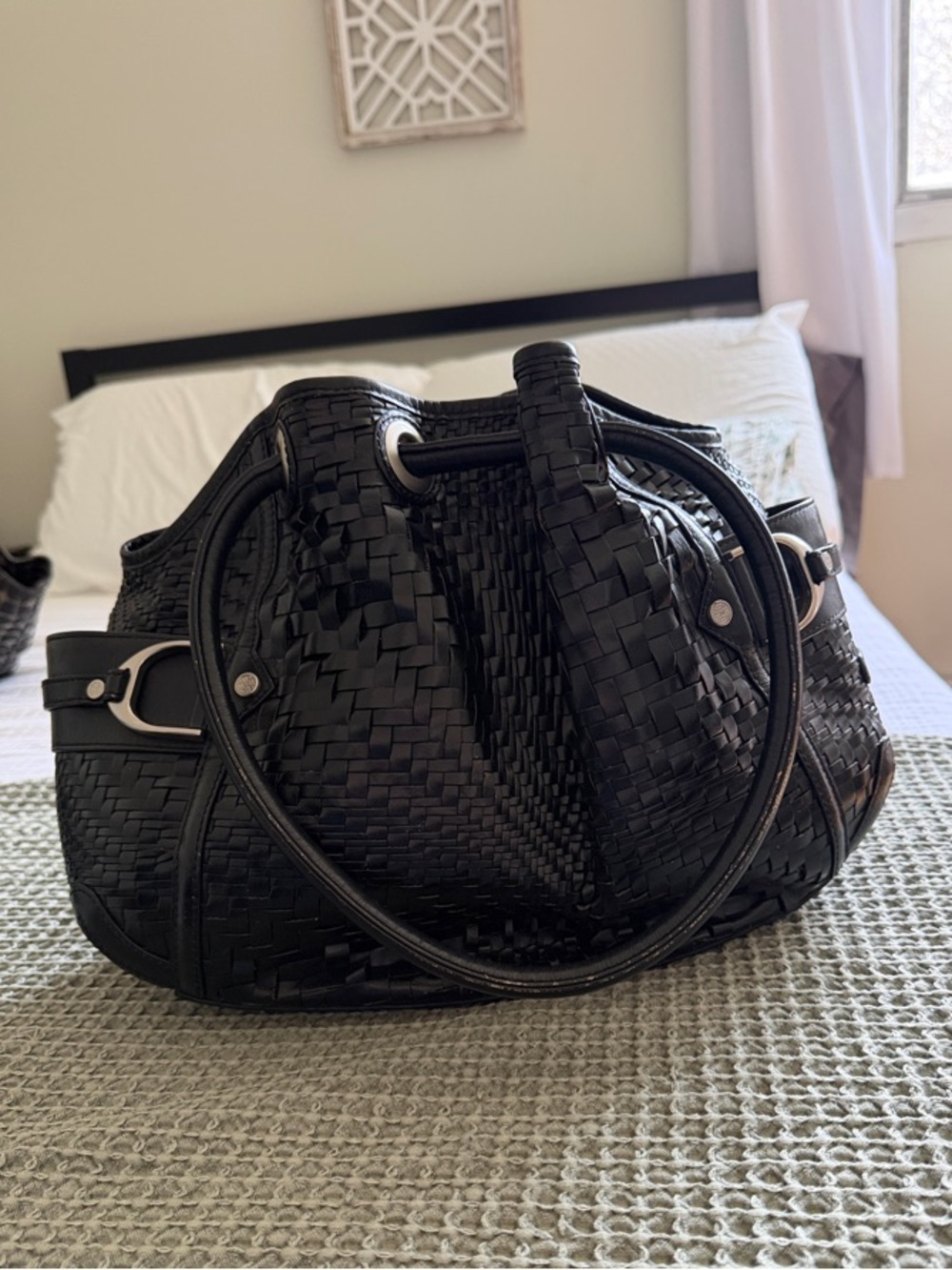 Cole Haan Black Woven Leather Shoulder Bag